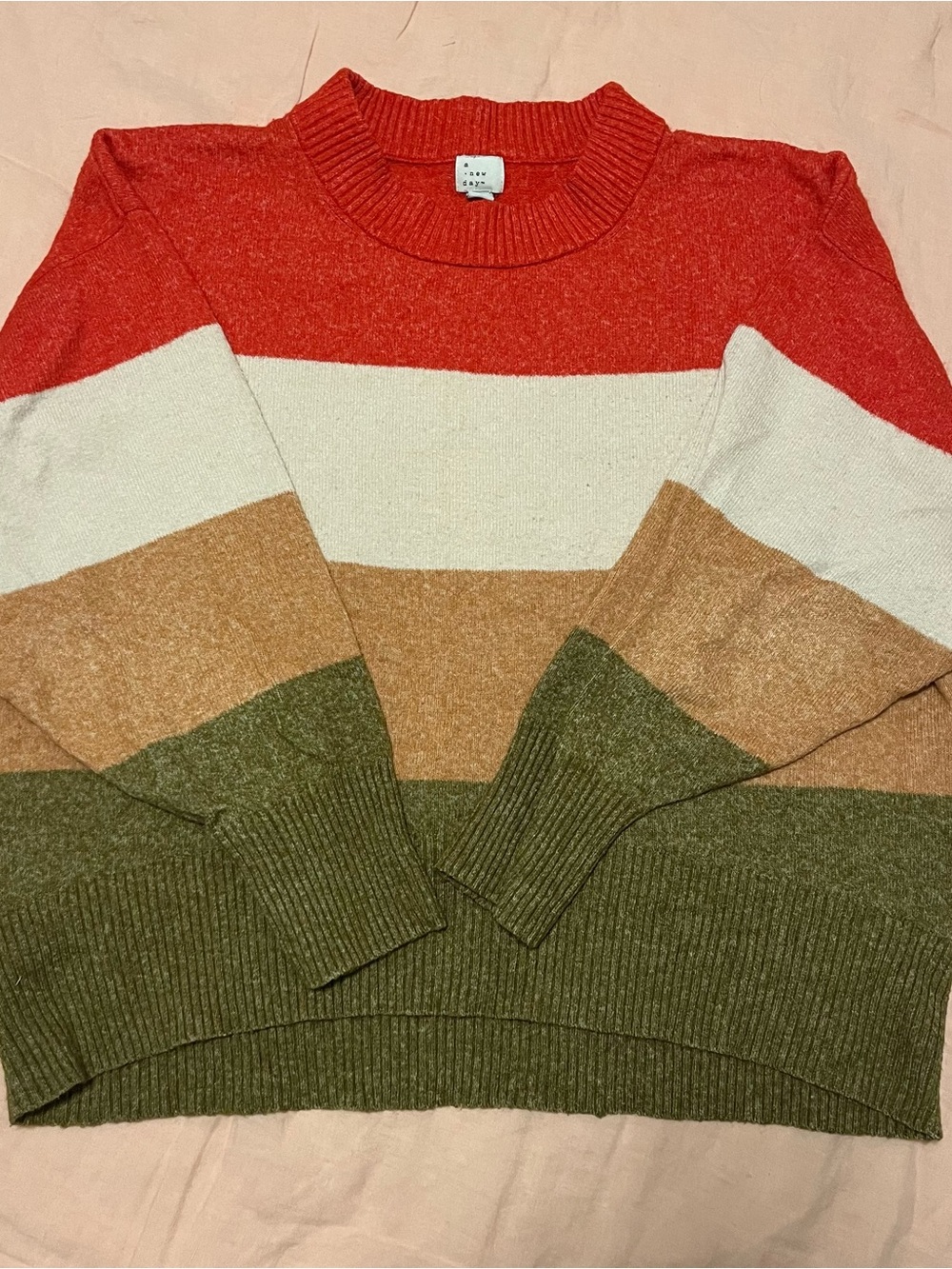 Striped Crewneck Sweater in Red, Cream, Tan, Olive